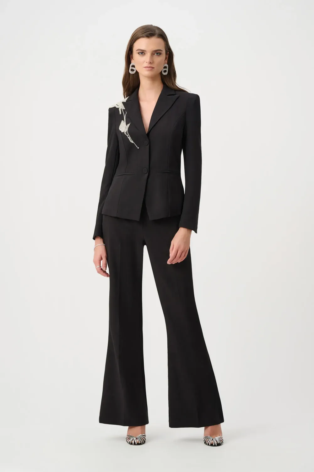 Joseph Ribkoff Signature | Lux Twill Fitted Blazer With Rhinestone Appliqué 263745