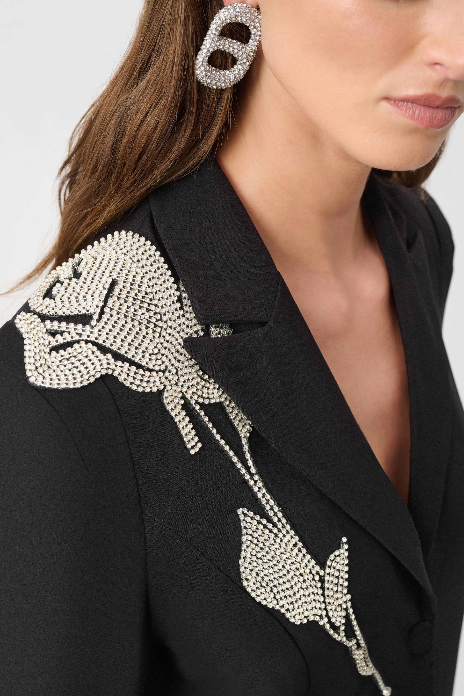 Joseph Ribkoff Signature | Lux Twill Fitted Blazer With Rhinestone Appliqué 263745