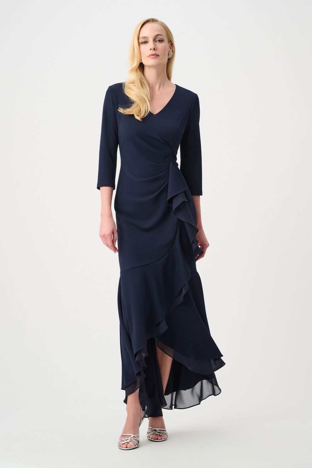 Joseph Ribkoff Scuba Crepe & Chiffon Ruffled Trumpet Gown 263741