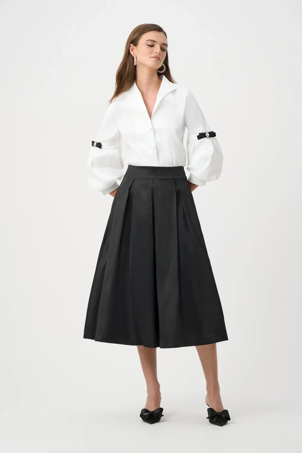 Joseph Ribkoff Stretch Taffeta Flared Skirt with Box Pleats