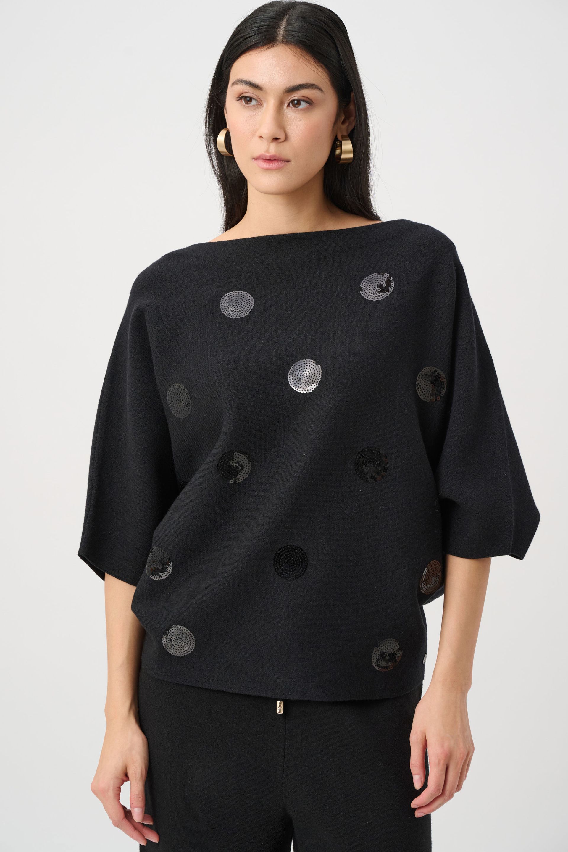 Joseph Ribkoff Brushed Viscose and Nylon Boxy Embroidered Sweater 263942