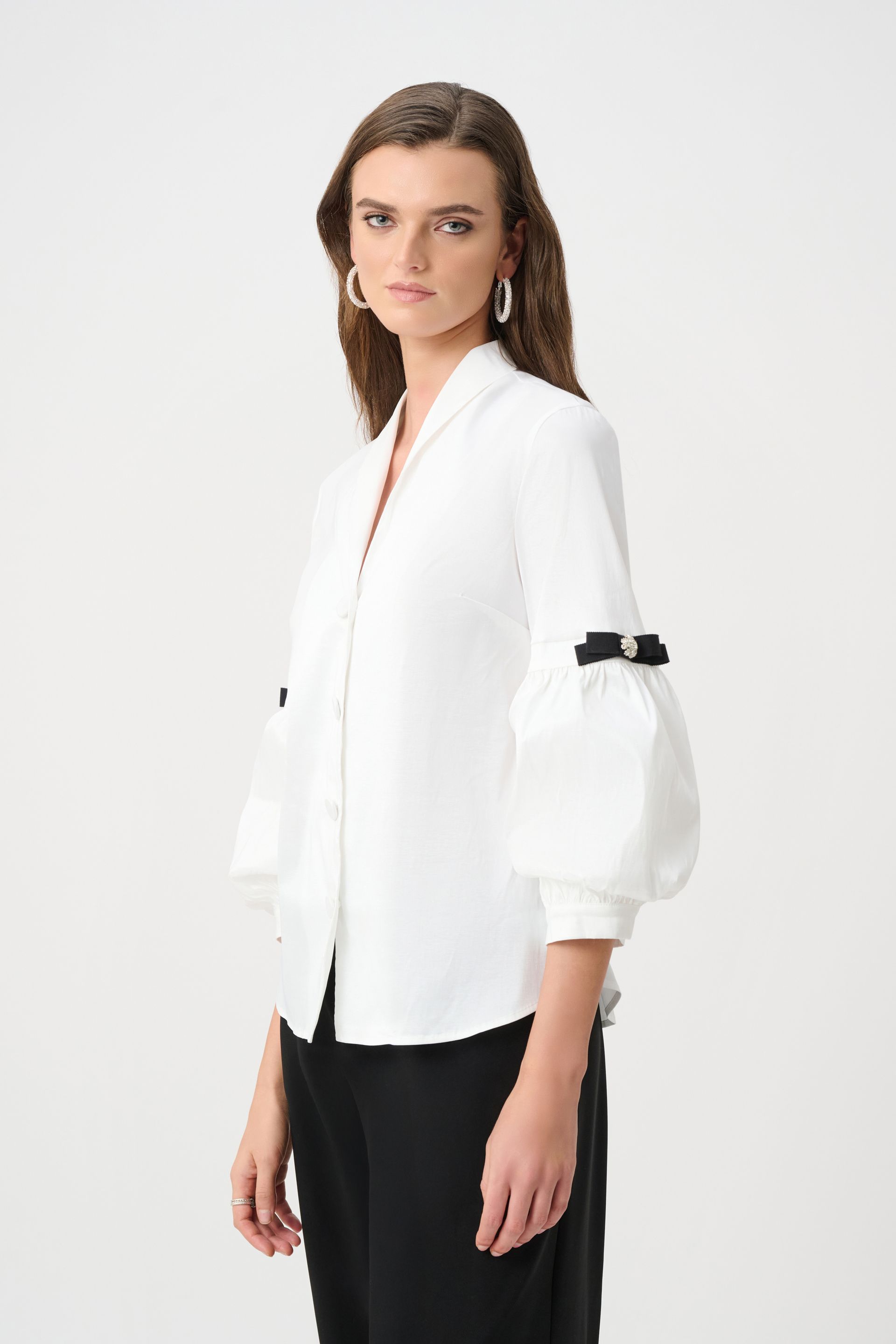 Joseph Ribkoff Stretch Taffeta Fitted Blouse with Rhinestone Buttons 263744