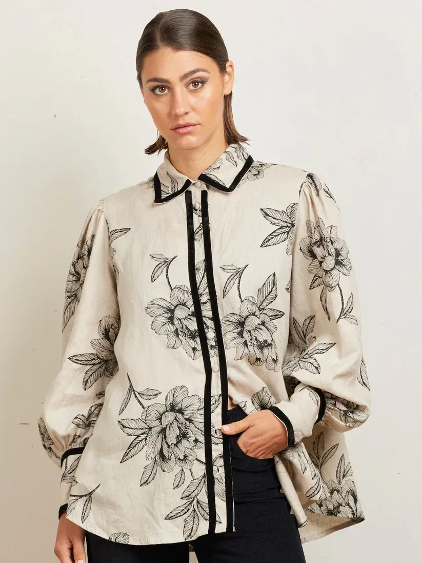 State of Embrace Velvet Trim Blouse Onyx TVTBD2AW26