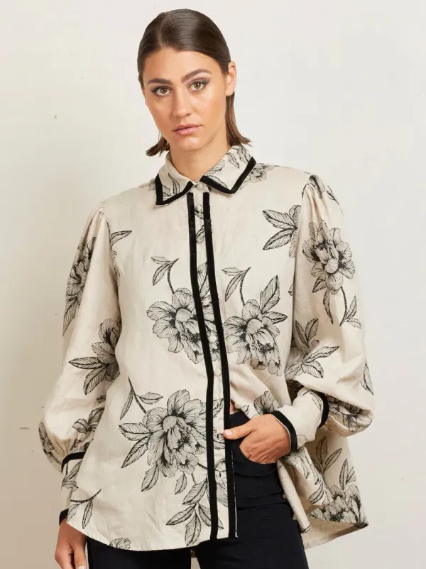 State of Embrace Velvet Trim Blouse Onyx TVTBD2AW26