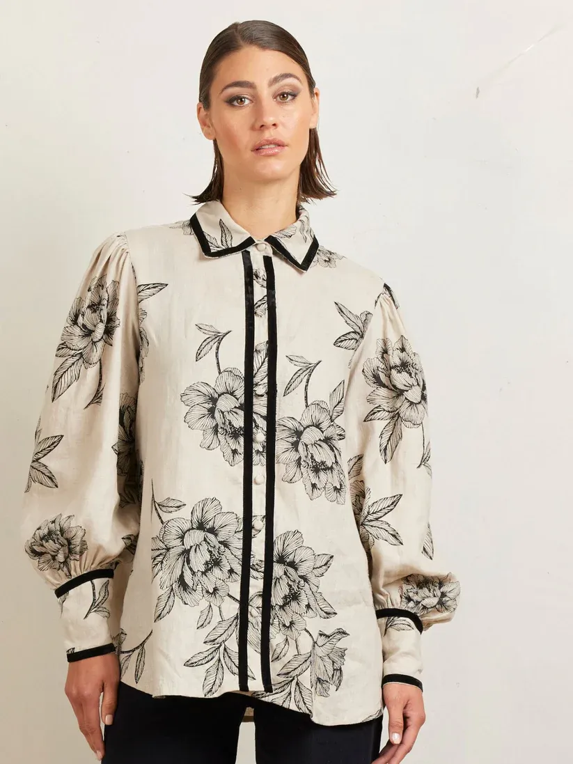 State of Embrace Velvet Trim Blouse Onyx TVTBD2AW26
