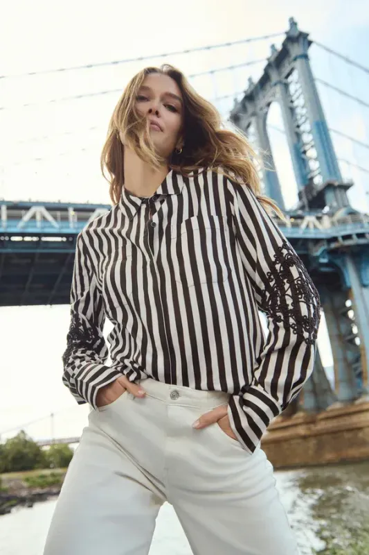 Monari Dark Chocolate Striped Shirt 410252MNR