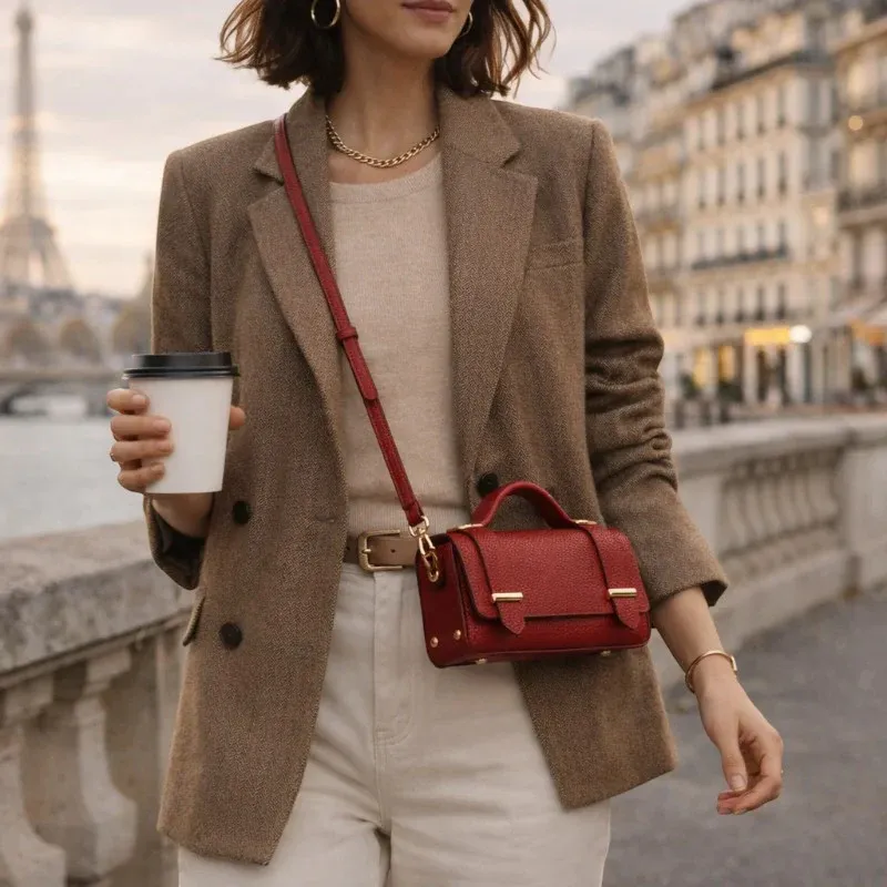 Maison Fanli Margot Leather Clutch Rouge