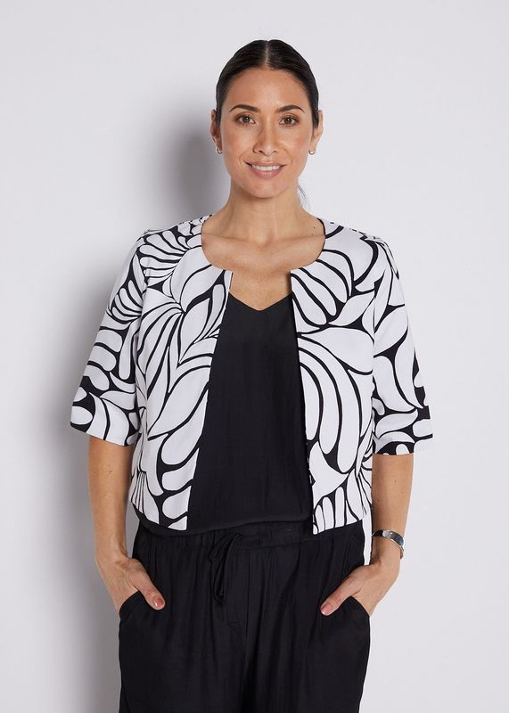 Philosophy Bengaline Printed Panelled Crop Jacket in Black and White Print