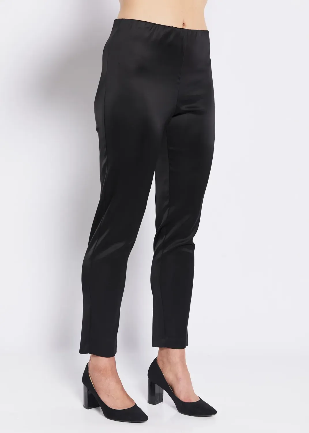 Philosophy Madonna Black Satin Stretch Side Zip Straight Pant in Black