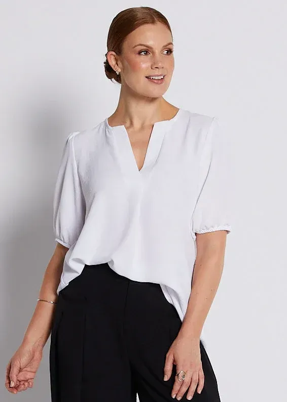 Philosophy Huckle Crepe Notch Neck Short Sleeve Blouse