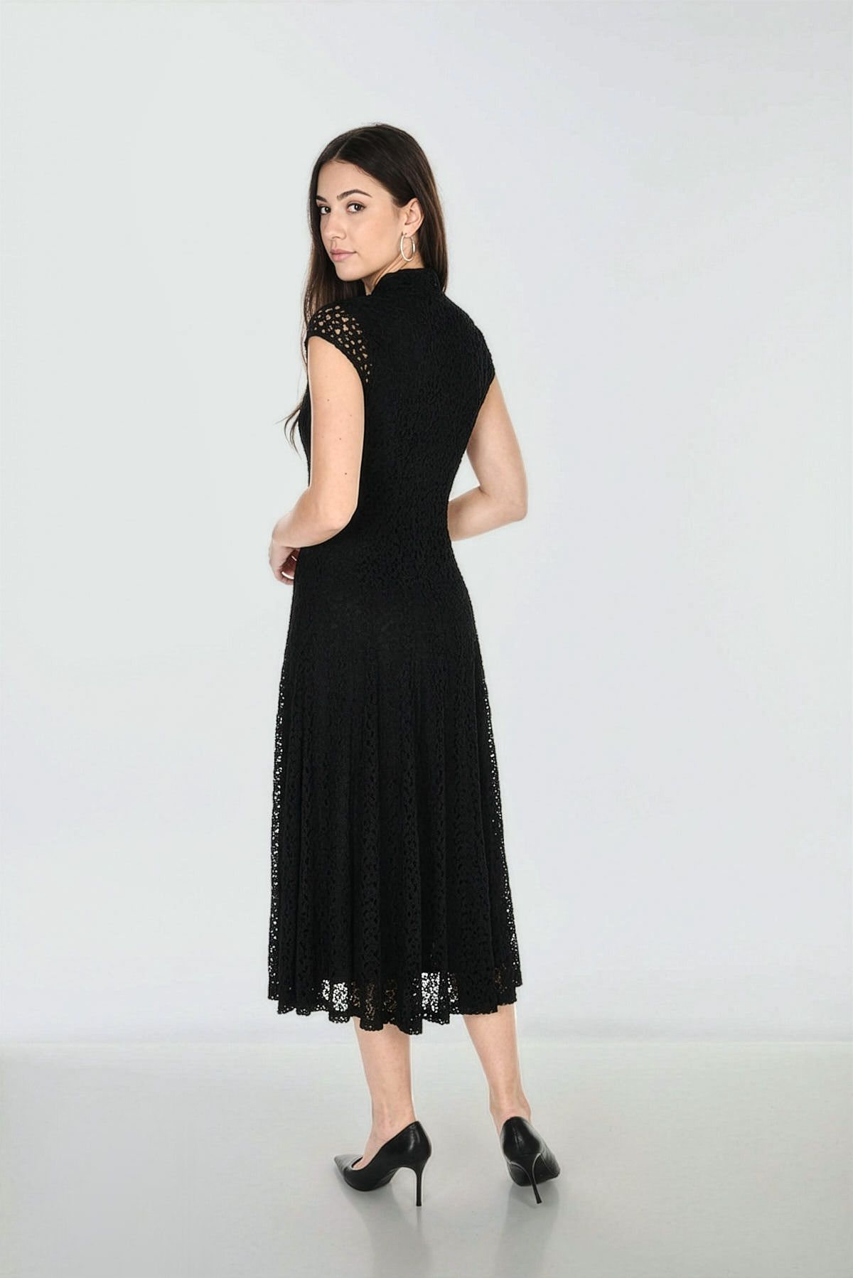 Frank Lyman Midi A-Line Black Lace Dress 263197