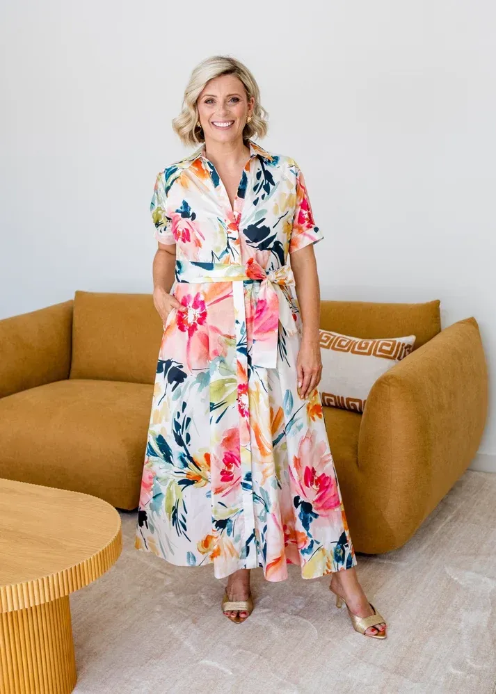 Philosophy Cotton Printed Short Sleeve Midi Shirt Dress in Love Story Jannie Love Story