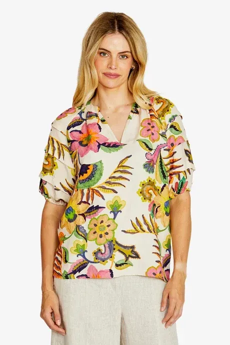 Ping Pong Audrey Gathered Open Neck Blouse