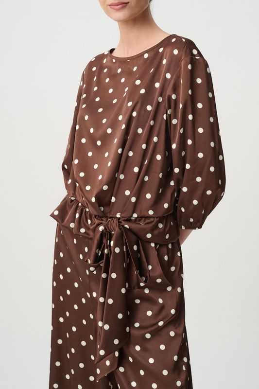 Joseph Ribkoff Satin Dot Print Hip Tie Top 271136