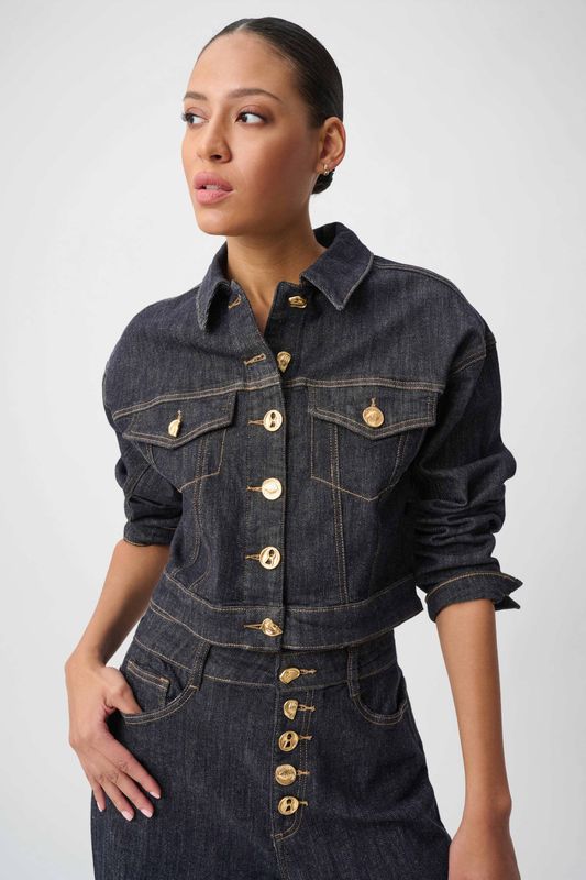 Joseph Ribkoff Statement Button Cropped Denim Jacket 264900 Joseph Ribkoff Statement Button Cropped Denim Jacket 264900