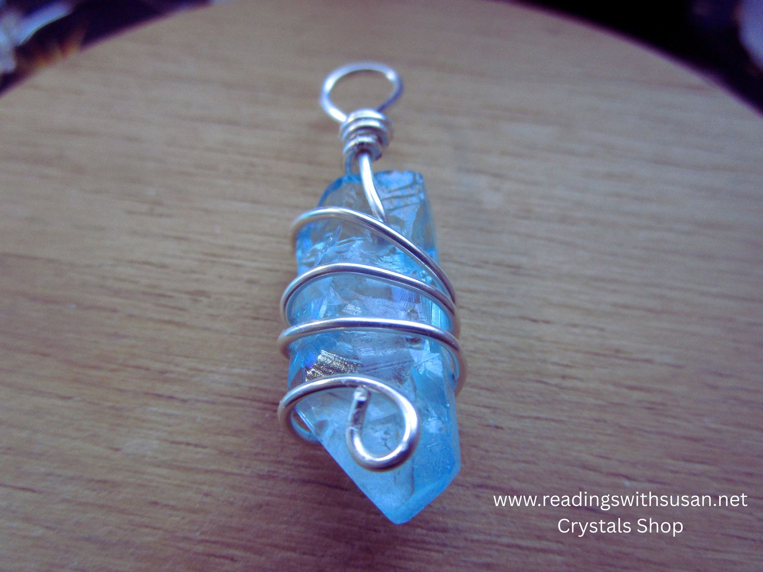 Aura Quartz Silver Copper Wire Wrapped Pendant
