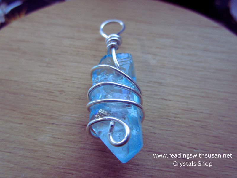 Aura Quartz Silver Copper Wire Wrapped Pendant