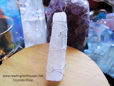 Large Selenite Silver Wire Wrapped Pendant