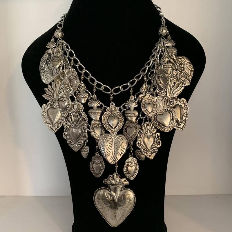 Collar 3 Hilos Corazón Grande  Plata
