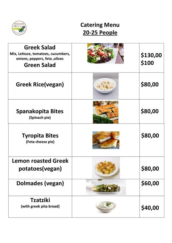 Appetizer Catering Menu for 20 people