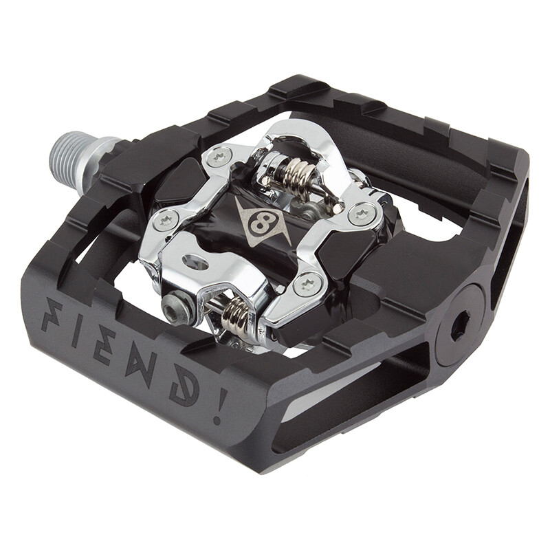 Origin8 9/16", 105x103mm, FIEND! All-Mountain Double Clipless Pedals, SPD Compatible, Black/Silver