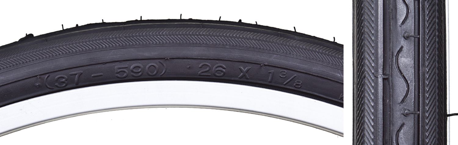 TIRE SUNLT 26x1-3/8 BK/BK RD K40 WIRE