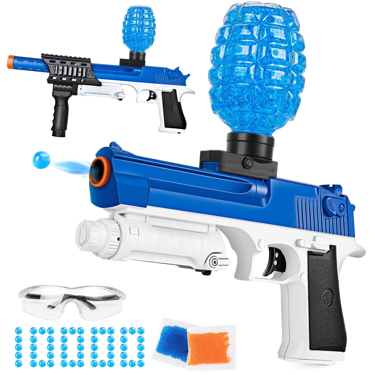 Gel Ball Blaster Gun 2 in 1 - ferventoys Splatter Splat Ball Blaster Automatic with 10,000 Gel Beads and Goggles