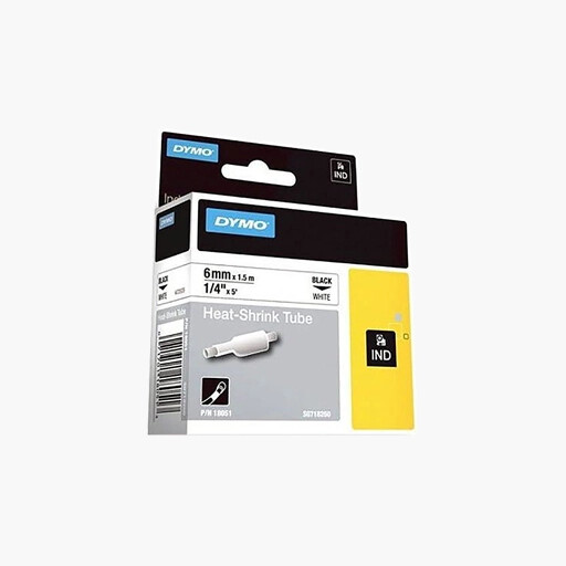 DYMO 18051 Rhino Heat Shrink Tube Labels White 6mm Black Text