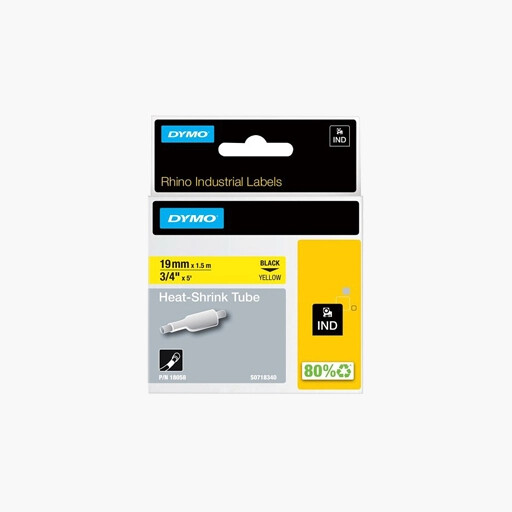 DYMO 18058 Rhino Heat Shrink Tubing, 19mm, Yellow, Black Text