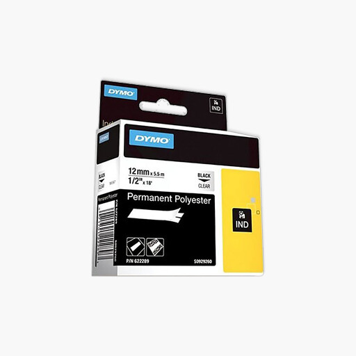 DYMO 622289 Rhino Clear Polyester Tape 12mm Black Text