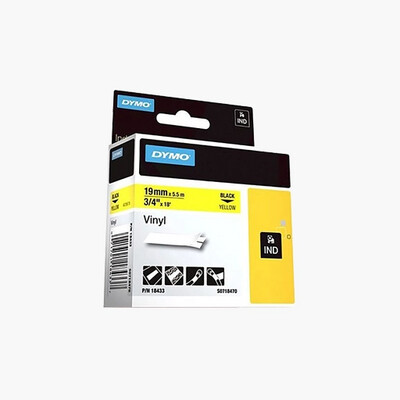DYMO 18433 Rhino Vinyl Tape 19mm Yellow Black Text