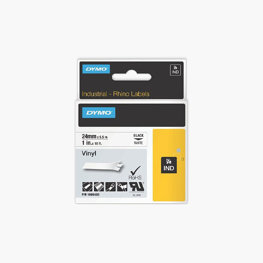 DYMO 1805430 Rhino White Vinyl Tape 24mm Black Text