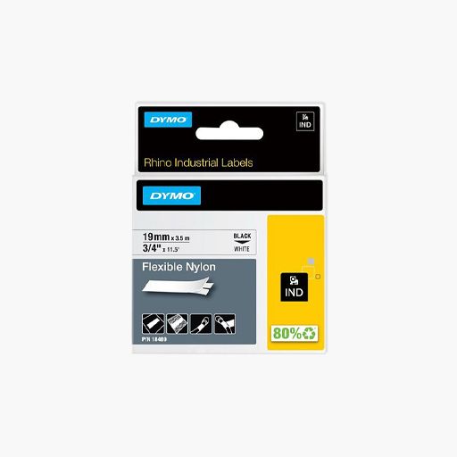 DYMO 18489 Rhino Flexible Nylon Labels, 3/4" 11.5', Black Print