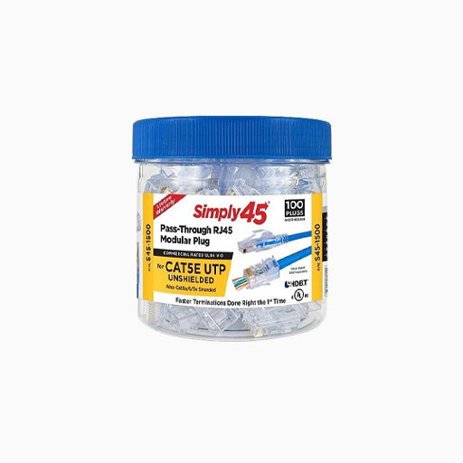 Simply45 G0-S451500 CAT5e Unshielded Pass Through RJ45, 100-Pack