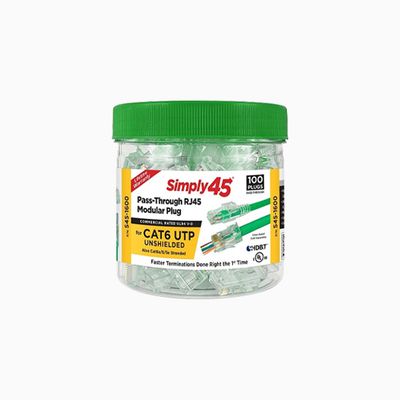Simply45 S45-1600 CAT6 Unshielded, Pass Through RJ45, 100-Pack