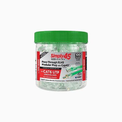 Simply45 S45-1600P CAT6 Unshielded Pass Through RJ45, 100-Pack