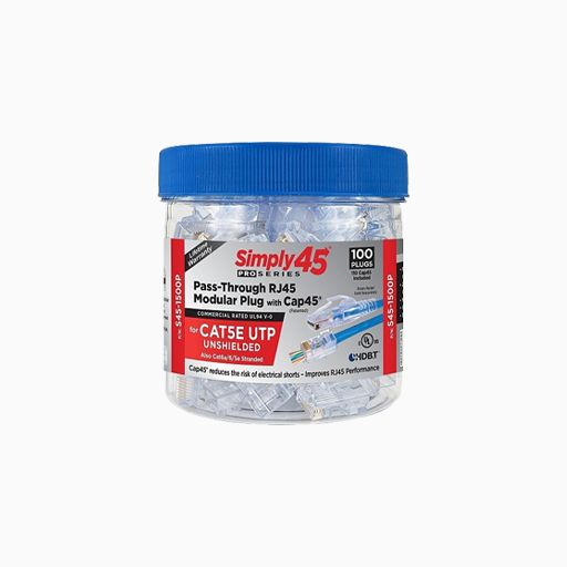 Simply45 S45-1500P CAT5e Unshielded Pass-Through RJ45, 100-Pack