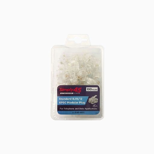 Simply45 S45-0111 Standard RJ11/RJ12 Modular Plugs, Clear, 100-Pack