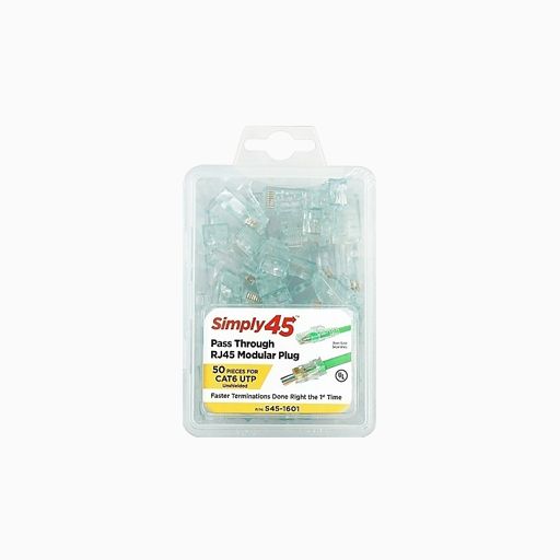 Simply45 S45-1601 CAT6 Unshielded Pass Through TJ45, 50-Pack