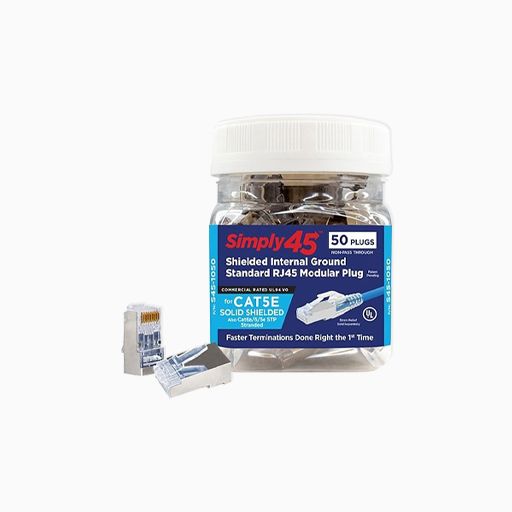Simply45 S45-1050 Shielded Internal Ground Standard RJ45, 50-Pack