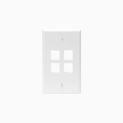 Leviton 41080-4WP Single-Gang QuickPort Wall Plate, 4-Ports