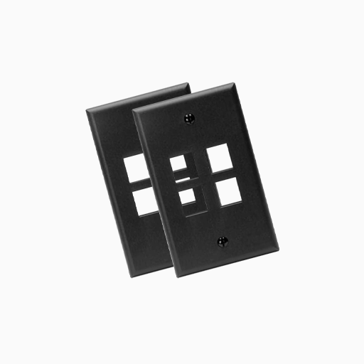Leviton 41080-4EP Single-Gang QuickPort Wall Plate, 4-Port, Black