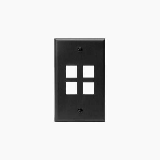 Leviton 41080-4EP Single-Gang QuickPort Wall Plate, 4-Port, Black