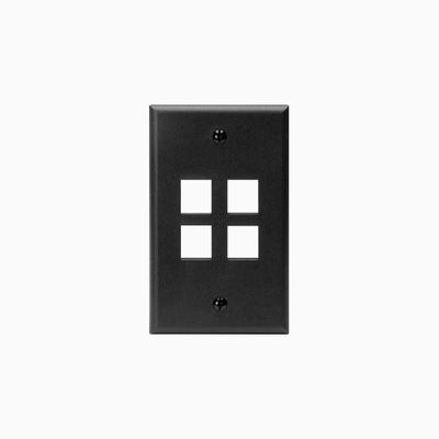 Leviton 41080-4EP Single-Gang QuickPort Wall Plate, 4-Port, Black