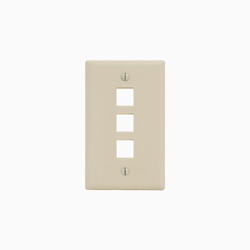 ICC IC107F03AL 3-Port Single Gang Flat Keystone Wall Plate, Almond
