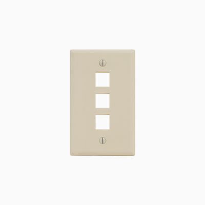 ICC IC107F03AL 3-Port Single Gang Flat Keystone Wall Plate, Almond