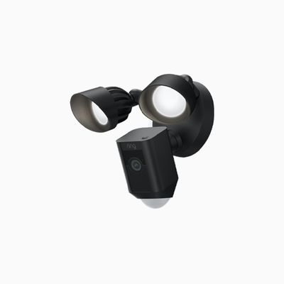 Ring Floodlight Camera Wired Plus with LED Lights and Siren, Black