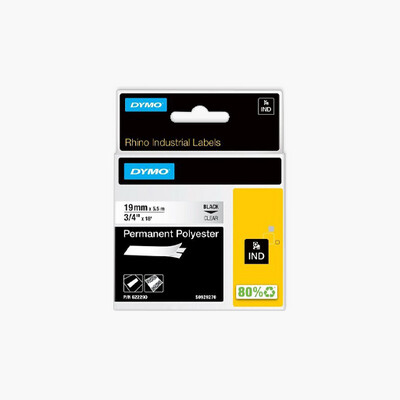 DYMO 622290 Rhino Clear Polyester Tape 19mm Black Text