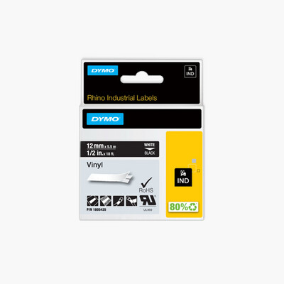DYMO 1805437 Rhino Black Vinyl Tape 9mm White Text DYMO 1805437 Rhino Black Vinyl Tape 9mm White Text