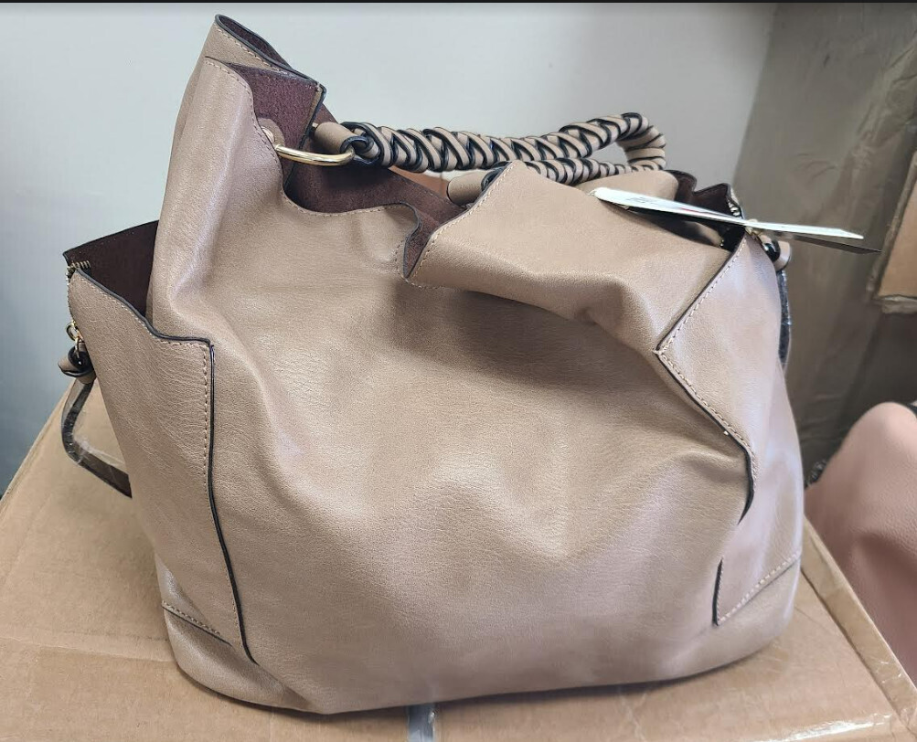 2 in 1 Hobo Bag w/ Mini Linen Bag Set   Color: Stone